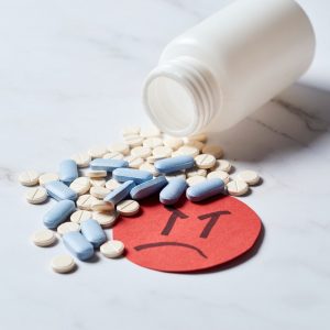 Treatment with anti-anxiety pills or antidepressants. Mental health concept.